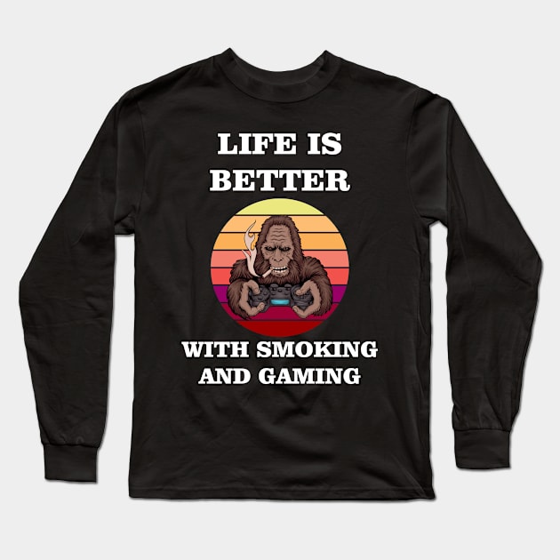 life is better with smoking and gaming Long Sleeve T-Shirt by Ericokore